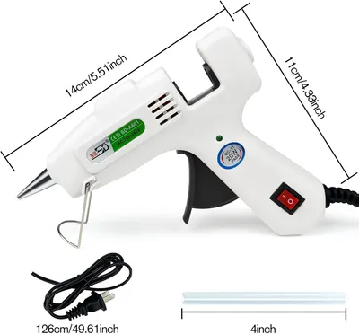 Provides exact measurements of the glue gun to help customers understand its size and portability.