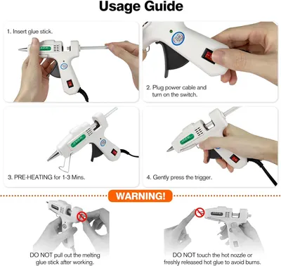 Provides step-by-step instructions on how to use and operate the glue gun safely, ensuring proper usage and preventing potential hazards.