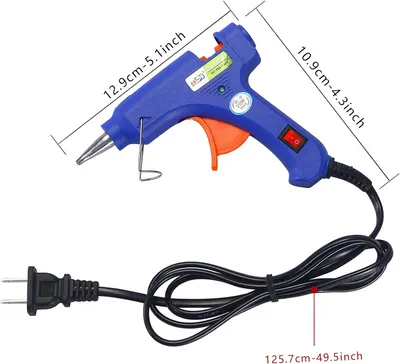 Provides exact measurements of the glue gun to help customers understand its size and portability.