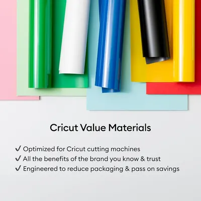 Highlights multiple benefits of Cricut Value Materials to reassure customers about quality and value.
