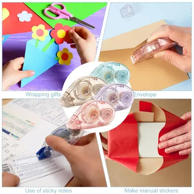 Demonstrates the versatility of the product by showing multiple use cases for crafting, office work, and gift preparation.