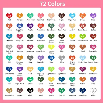 Showcases the wide range of 72 different colors available for the product, helping customers understand the extensive color options.
