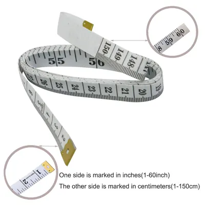 Shows the measuring tape's dual-unit system with inches and centimeters, helping customers understand the product's functionality and measurement range.