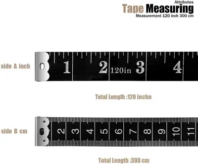 Shows the exact length of the measuring tape in both inches and centimeters, helping customers understand its size and measurement capacity.