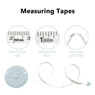 Demonstrates the measuring tape's dual-unit functionality (cm and inches) and highlights its soft, safe fiberglass construction.