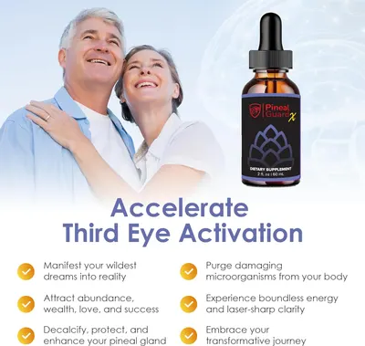 Highlights multiple claimed benefits of the supplement, including activating the third eye, manifesting desires, increasing energy, and detoxifying the body.