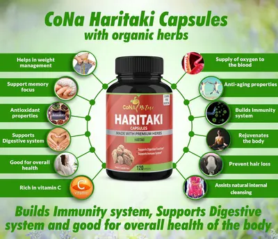 Showcases multiple health benefits of the Haritaki supplement to demonstrate its versatility and overall positive impact on health.
