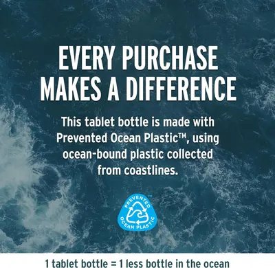 Communicates the brand's commitment to sustainability by using recycled ocean plastic, appealing to environmentally conscious consumers.
