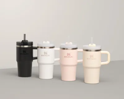 Showcases the different color options available for the Stanley travel mug, allowing customers to see the range of choices.