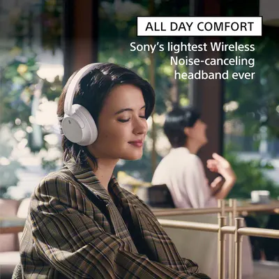 Emphasizes the comfort and lightweight nature of Sony's wireless noise-canceling headphones for all-day wear.