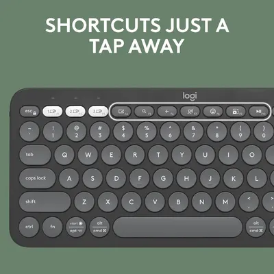 Highlights the keyboard's shortcut functionality to emphasize ease of use and efficiency.