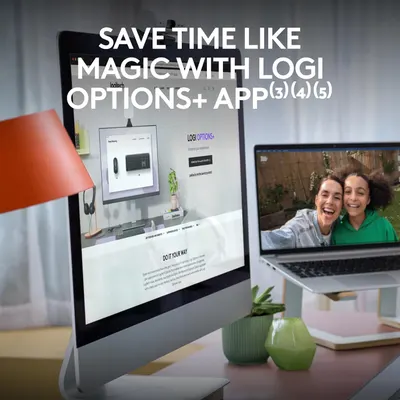 Highlights multiple features of Logi Options+ software to show how it enhances productivity and customization for users.