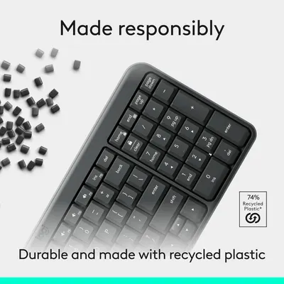 Highlights that the product is made responsibly using recycled plastic, appealing to environmentally-conscious consumers.