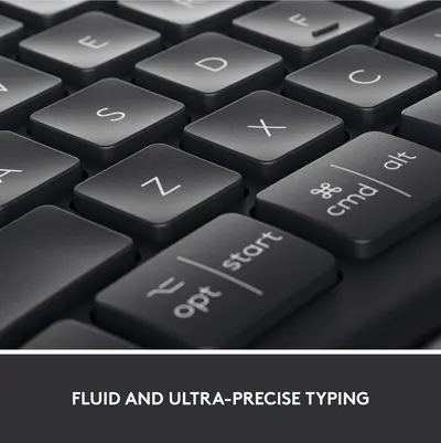 Highlights the keyboard's smooth and accurate typing experience to appeal to users who value typing comfort and precision.