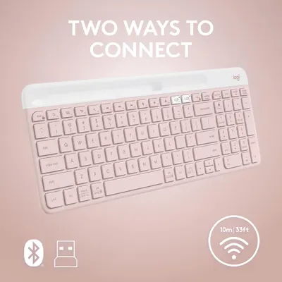 Highlights the keyboard's compatibility with both Bluetooth and USB wireless connections, offering users flexibility in how they connect the device.