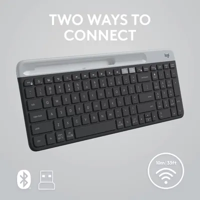 Highlights the keyboard's dual connectivity options (Bluetooth and USB) to show versatility and ease of use with different devices.