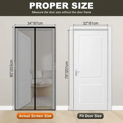 Provides exact measurements for the door screen and compatible door size to ensure proper fit for customers.