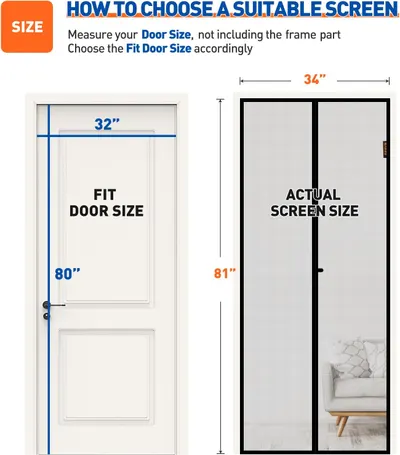 Guides customers on how to accurately measure their door size to choose the correct screen size.