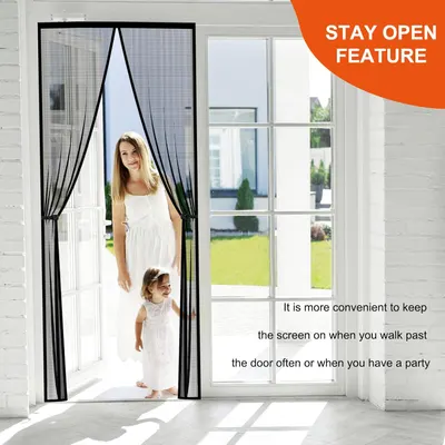 Highlights the convenience of the screen door staying open, allowing easy passage for frequent use or during parties.