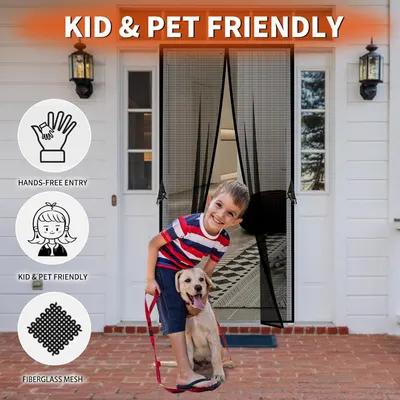 Demonstrates that the product is safe and convenient for families with children and pets, allowing easy access while keeping insects out. Shows how the product can be used in a family home setting,…