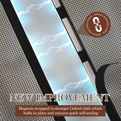 Highlights the improved magnetic closure system using stronger Oxford cloth, emphasizing better hold and quicker self-sealing.