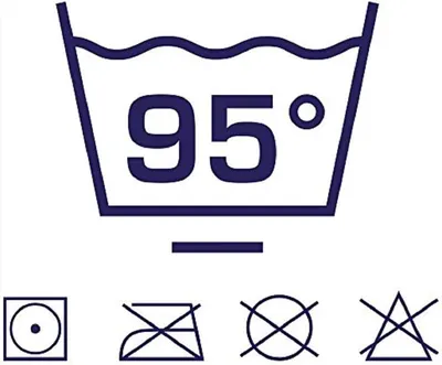 Informs the customer about the maximum washing temperature (95°) and proper care instructions for the product.