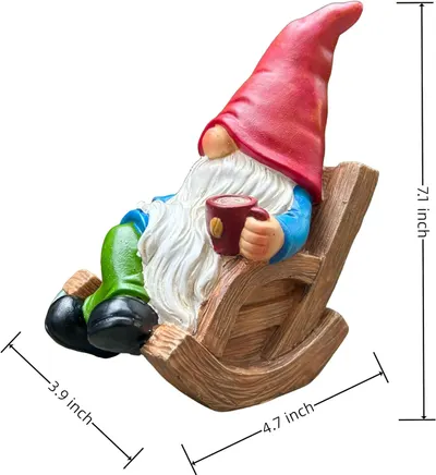 Provides exact measurements of the garden gnome figurine to help shoppers understand its size and determine if it fits their space.