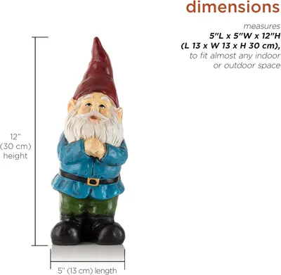 Provides exact measurements of the garden gnome figurine to help shoppers understand its size and determine if it fits their space.