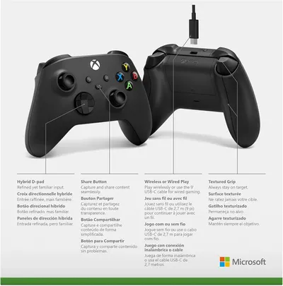 Highlights key features and connectivity options of the Xbox controller to inform potential buyers about its capabilities and design.