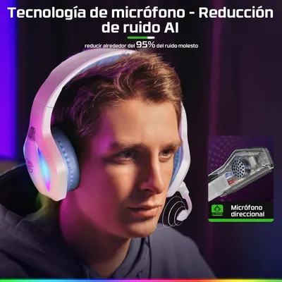 Highlights the headset's advanced microphone technology, emphasizing its ability to reduce background noise and provide clear audio input. Demonstrates the product's compatibility with AI technology…
