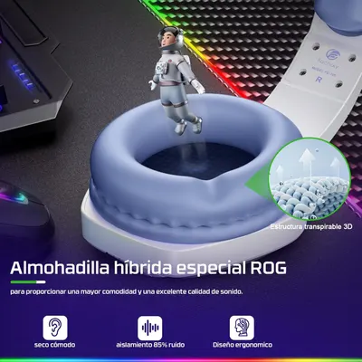 Highlights multiple benefits of the gaming headset cushion, including comfort, sound isolation, and breathable design.