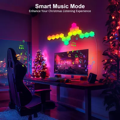 Showcases how the product enhances the Christmas listening experience with smart lighting features. Demonstrates the product's versatility in creating an immersive atmosphere for both gaming and…