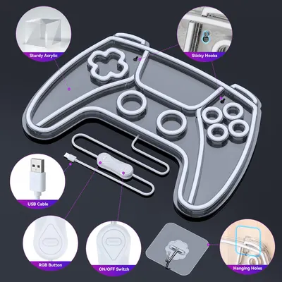 Highlights the different parts and features of the gaming controller LED light, showing its construction and included accessories. Shows all the components and accessories included with the gaming…