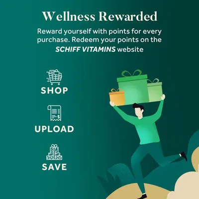 Promotes the Schiff Vitamins rewards program to encourage customer loyalty and repeat purchases.