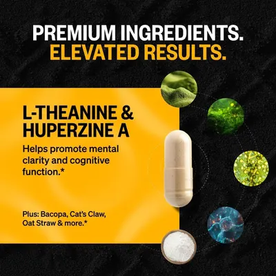 Highlights the product's key ingredients and their benefits for mental performance to convince shoppers of its effectiveness.