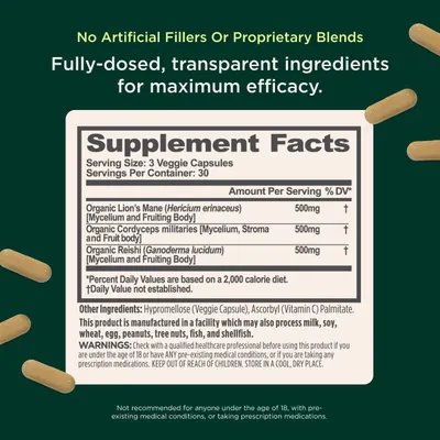 Highlights the product's use of fully-dosed, transparent ingredients without artificial fillers or proprietary blends, emphasizing maximum efficacy. Provides detailed information about the product's…