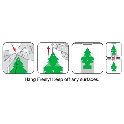 Demonstrates the correct way to hang and use the air freshener product to ensure optimal performance.