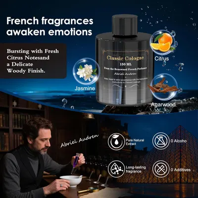 Highlights multiple key features of the cologne to appeal to consumers looking for a high-quality, natural fragrance product. Emphasizes the product's French origin and sophisticated scent profile…