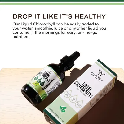 Highlights how simple it is to add the liquid chlorophyll supplement to various drinks for convenient nutrition.