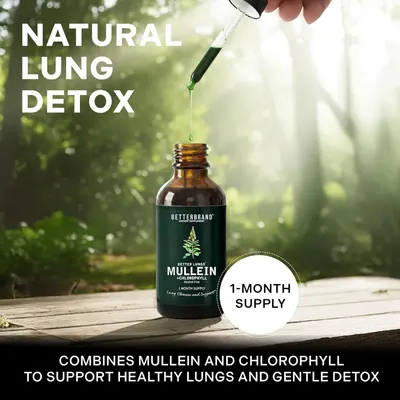 Highlights the product's ability to support healthy lungs and provide a gentle detox using natural ingredients.