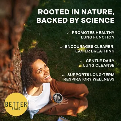Highlights multiple benefits of the product for respiratory wellness, emphasizing its natural origins and scientific support. Reinforces the brand's positioning as a nature-based,…