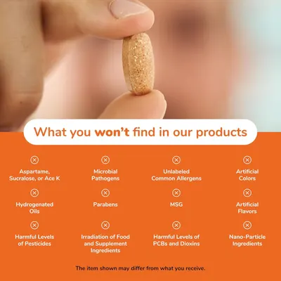 Highlights multiple health and safety benefits of the product by listing ingredients and additives that are not present, reassuring customers about the product's purity and safety.
