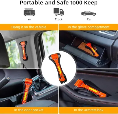 Demonstrates various ways to store and access the safety tool in different types of vehicles, emphasizing its portability and convenience. Shows that the safety tool is compatible with multiple…