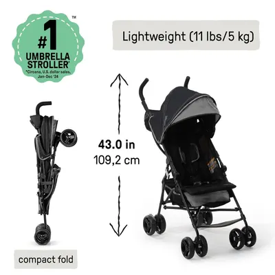 Demonstrates the stroller's lightweight design and compact folding ability for easy transport and storage. Provides specific measurements of the stroller's weight and height to help customers…