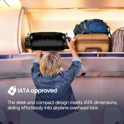 Demonstrates that the product fits easily into airplane overhead bins, reassuring travelers about its convenience for air travel. Highlights that the product meets IATA dimensions, ensuring it's…