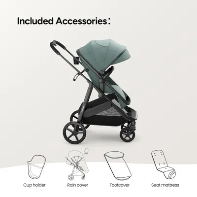 Shows all the additional accessories included with the stroller purchase, highlighting the value and completeness of the package.