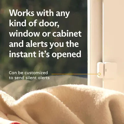 Highlights that the product works with any type of door, window or cabinet, emphasizing its versatility and ease of use.