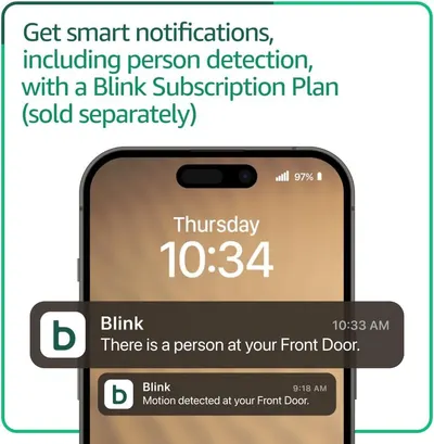 Demonstrates the smart notification capabilities of the Blink system, including person detection, to reassure customers about the security features.