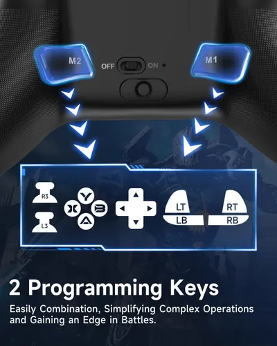 Highlights the programmable M1 and M2 buttons that allow gamers to create custom key combinations for simplified complex operations and competitive advantage.