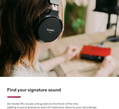 Communicates that the headphones feature an Air mode that enhances vocals and guitars, providing rich harmonic presence for recordings and music production.